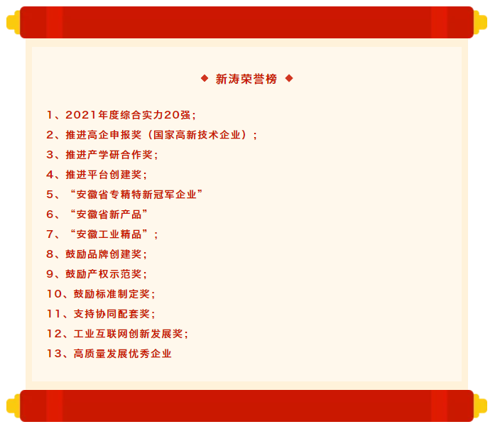 安徽新濤斬獲郎溪經開區(qū)13項大獎